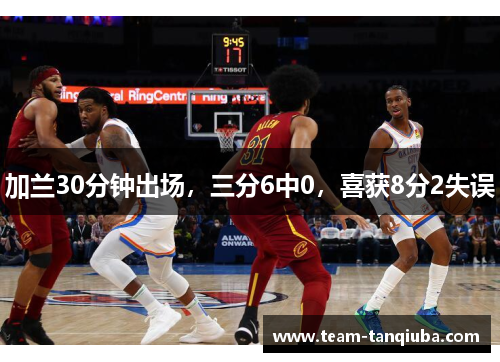 加兰30分钟出场，三分6中0，喜获8分2失误